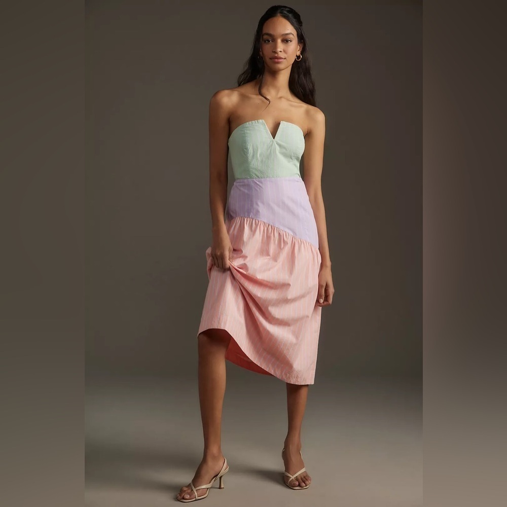 NWT! Anthropologie Maeve Colorblock Strapless Midi Dress - Size XL ⚽️